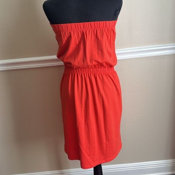 Gap Orange strapless off the shoulder Dress XS cinched waist spring summer - Picture 2 of 3